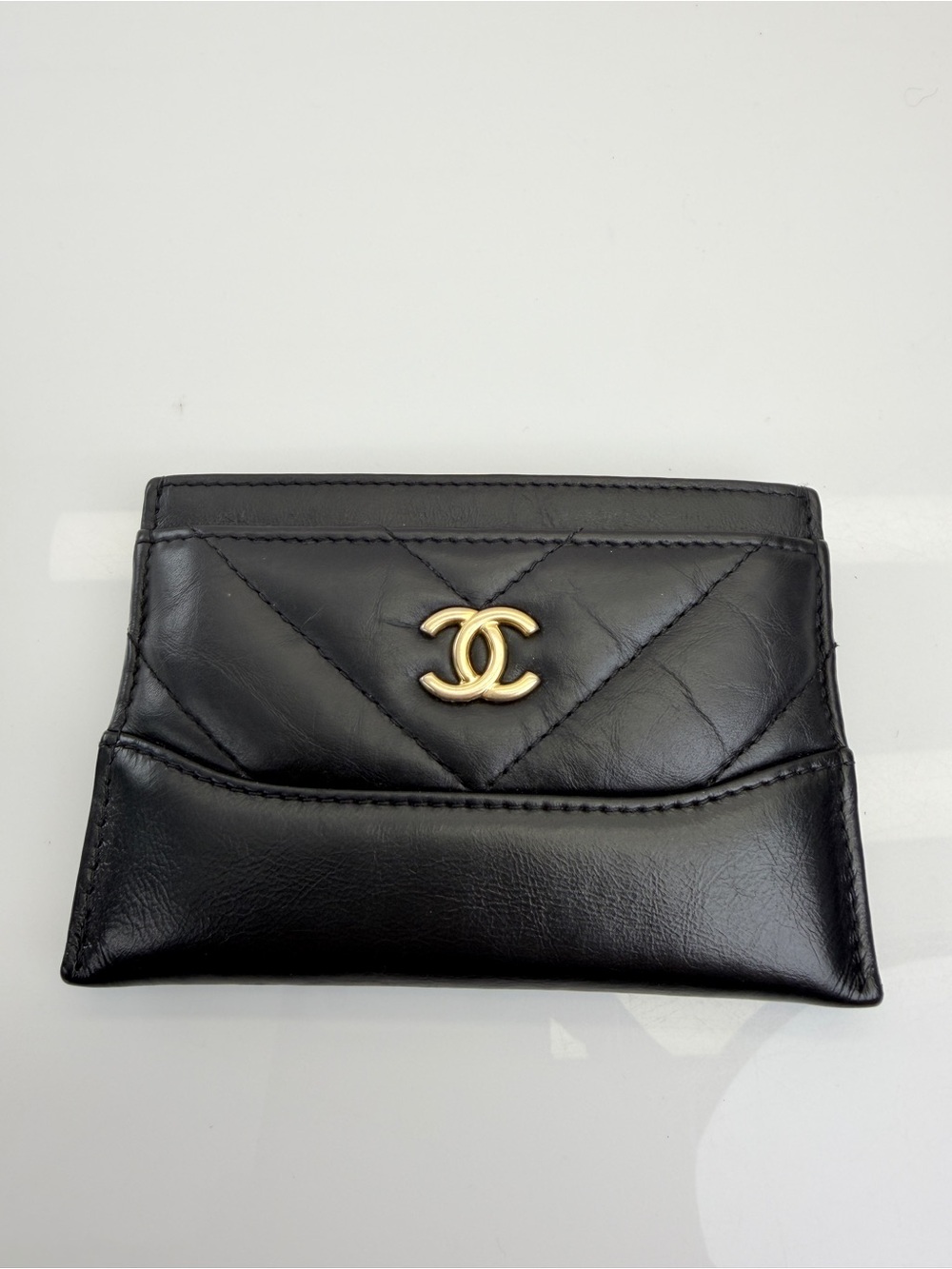 Chanel Aged Calfskin Quilted Gabrielle Card Holder Black